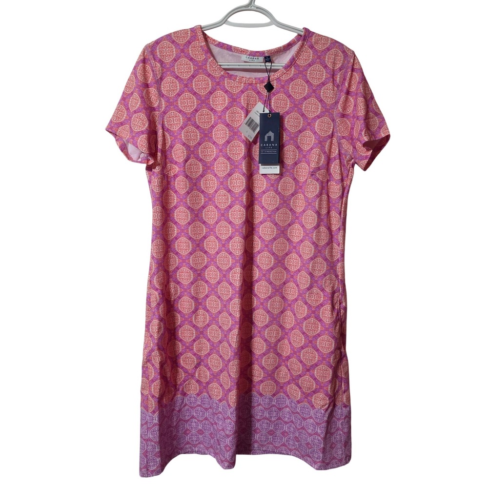 Cabana Life Women L Cabana Shift Dress Pink Purple UV Protection Resort Wear